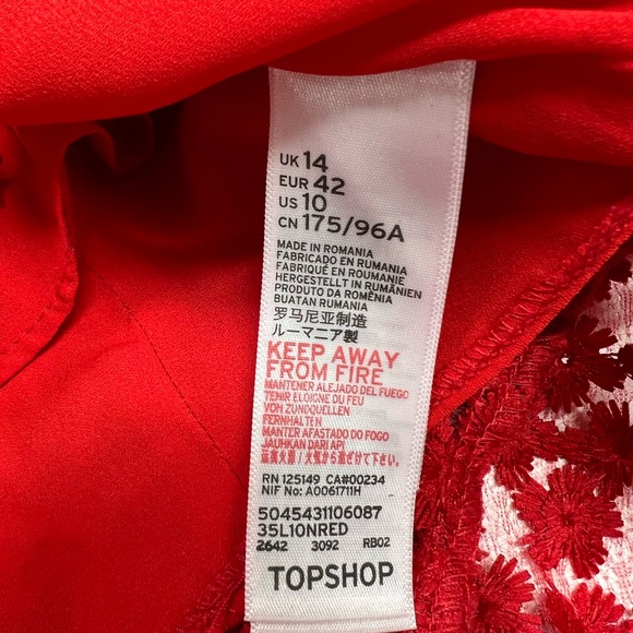 TOPSHOP Lace Plunge Asymmetrical Hem Midi Dress in Red Size US 10 - Picture 12 of 15